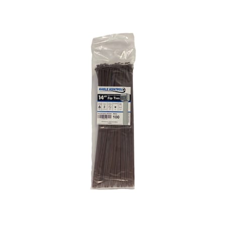 Kable Kontrol Cable Tie, 14 in L, 4.01 in Max Bundle Dia., Brown, Nylon 6/6, 50 lb Strength, 100 PK CT265CL-BROWN